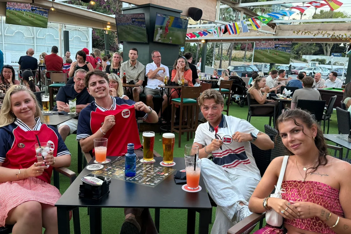 Drinks on the terrace beside the games area at MT Pockets, Puerto Marina